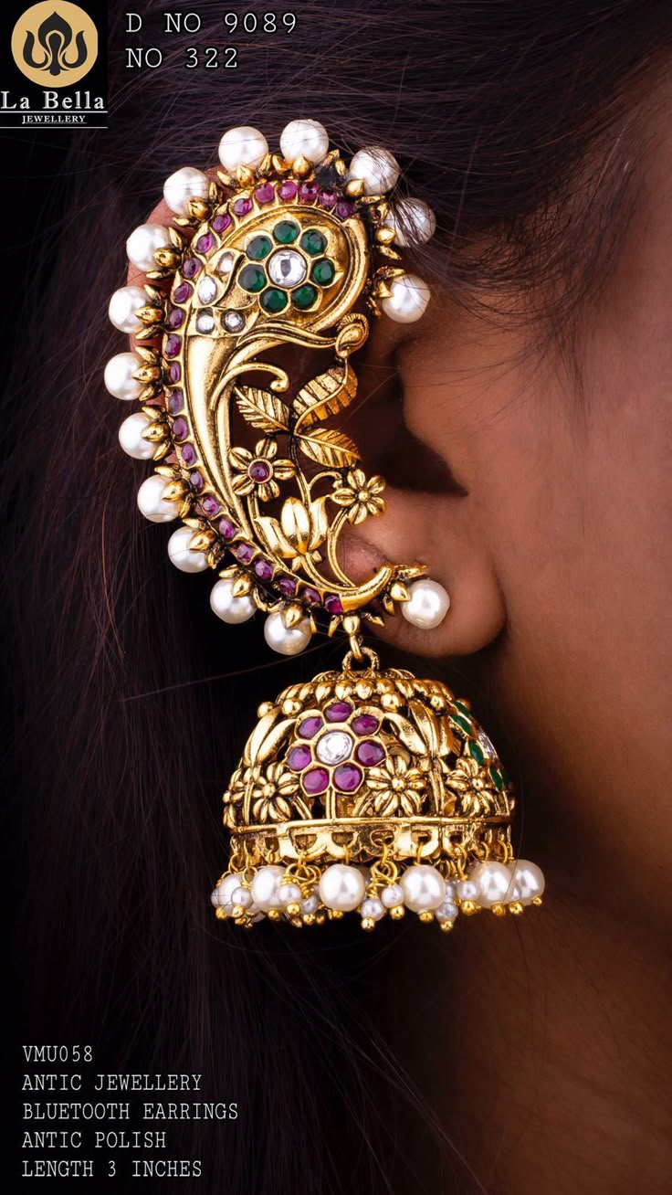 Anitique Finished Bluetooth Look Earrings With Stone
