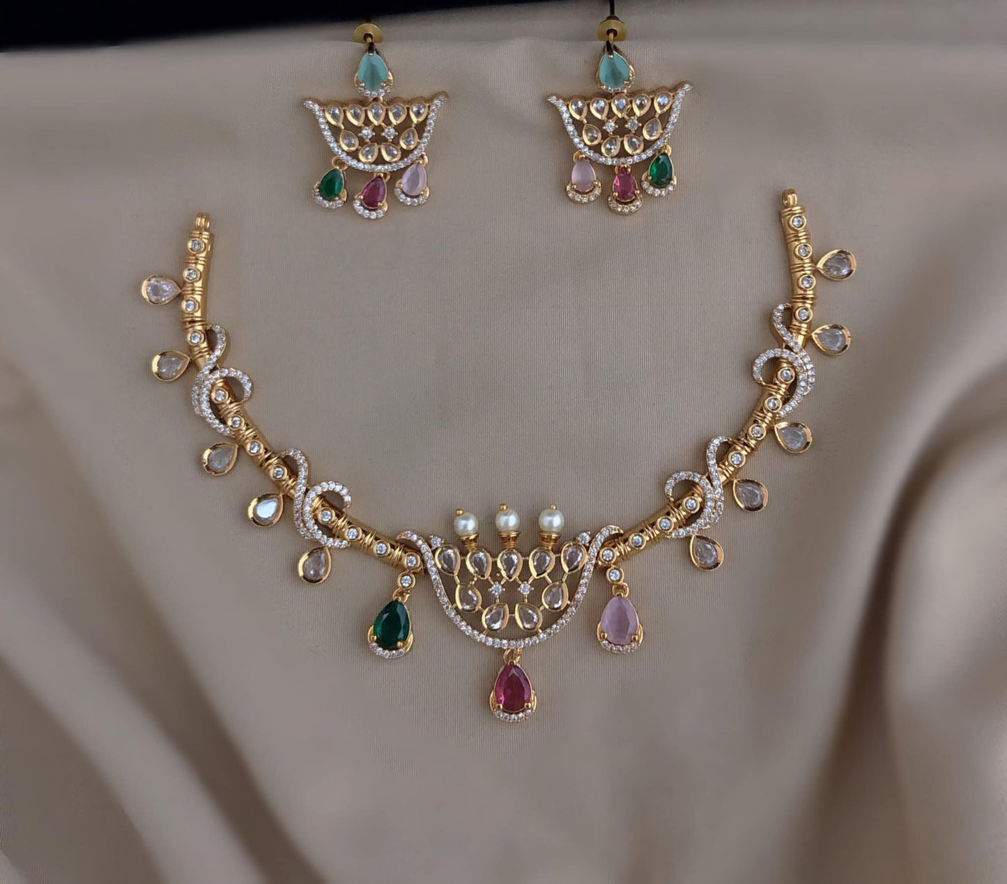 Shringaar Inspired Gold Framed Flower Pendant Necklace