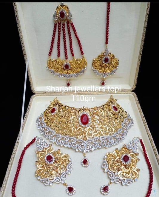 Gold Plated Collar Bridal Set In Golden Silver Combination